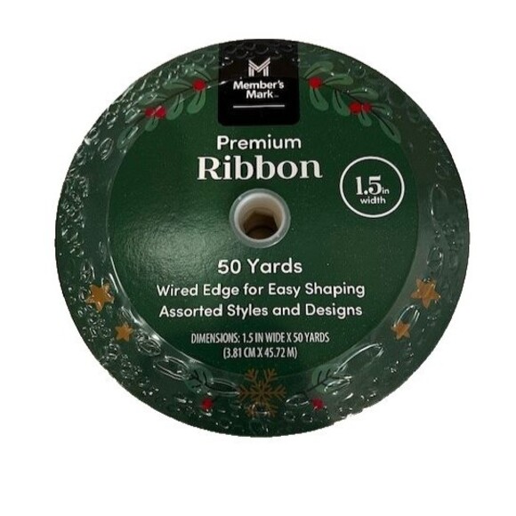 Member's Mark Premium Wired Edge Christmas Tree Ribbon 1.5" Wide x 50 Yards NEW - Picture 2 of 6